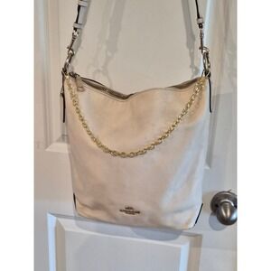 Coach Cream Pebbled Leather Hobo Bag Crossbody Gold Chain Detail